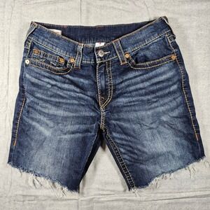 True Religion Geno Relaxed Slim Dark Wash Denim Cut Off Shorts Size 32